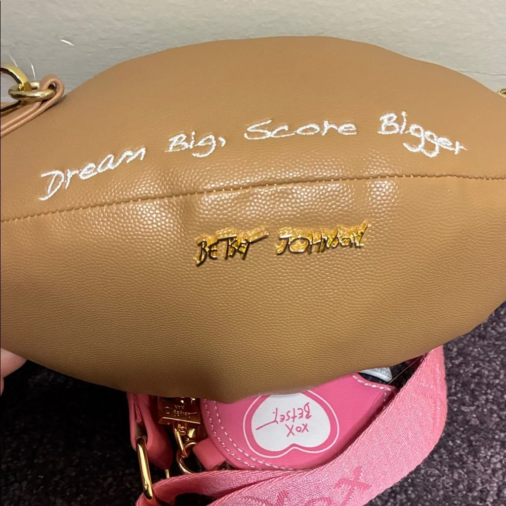Viral Betsey Johnson Brown and Pink Football Bag w Keychain NWT - Picture 5 of 7